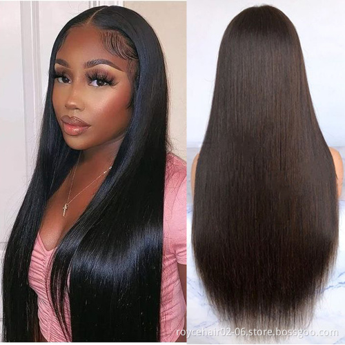 Straight, Thick Human Hair Swiss Lace Frontal Wigs Vendor, 100% Brazilian Hair Braid Glueless HD 5X5 Lace Wig With Baby Hair
